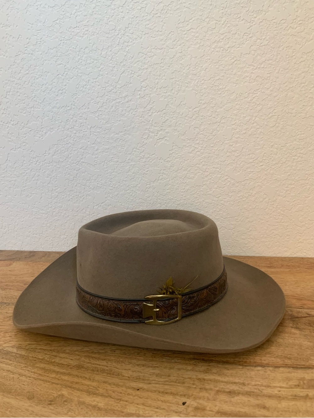Vintage Stetson Beaver Felt Cowboy Hat with Detailed Leather Band Brass Buckle